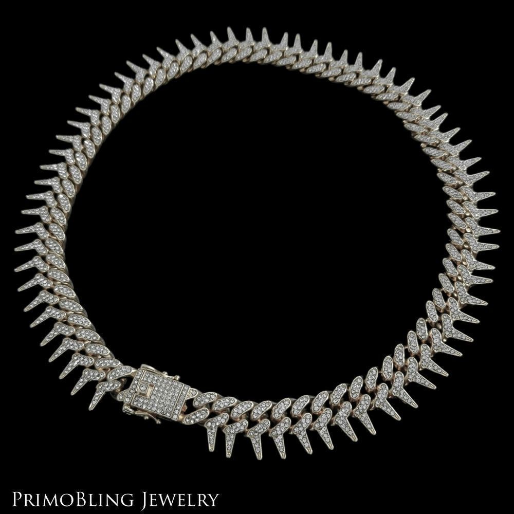 Iced Out Thorn Link Cuban Chain - Picture 2 of 4